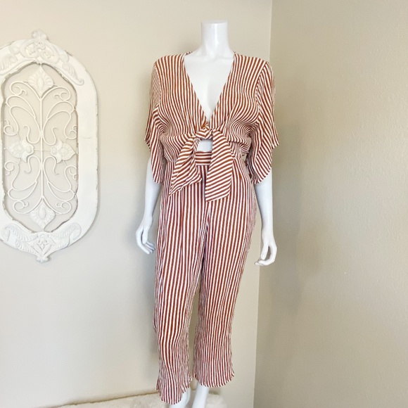 Faithful The BrandWomen's Rust/White Stripe Tie Front Jumpsuit4